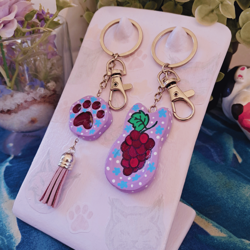 Cat & Paw Matching Set-Pastel Purple-Grape-Pastel Blue Flowers-White Dots